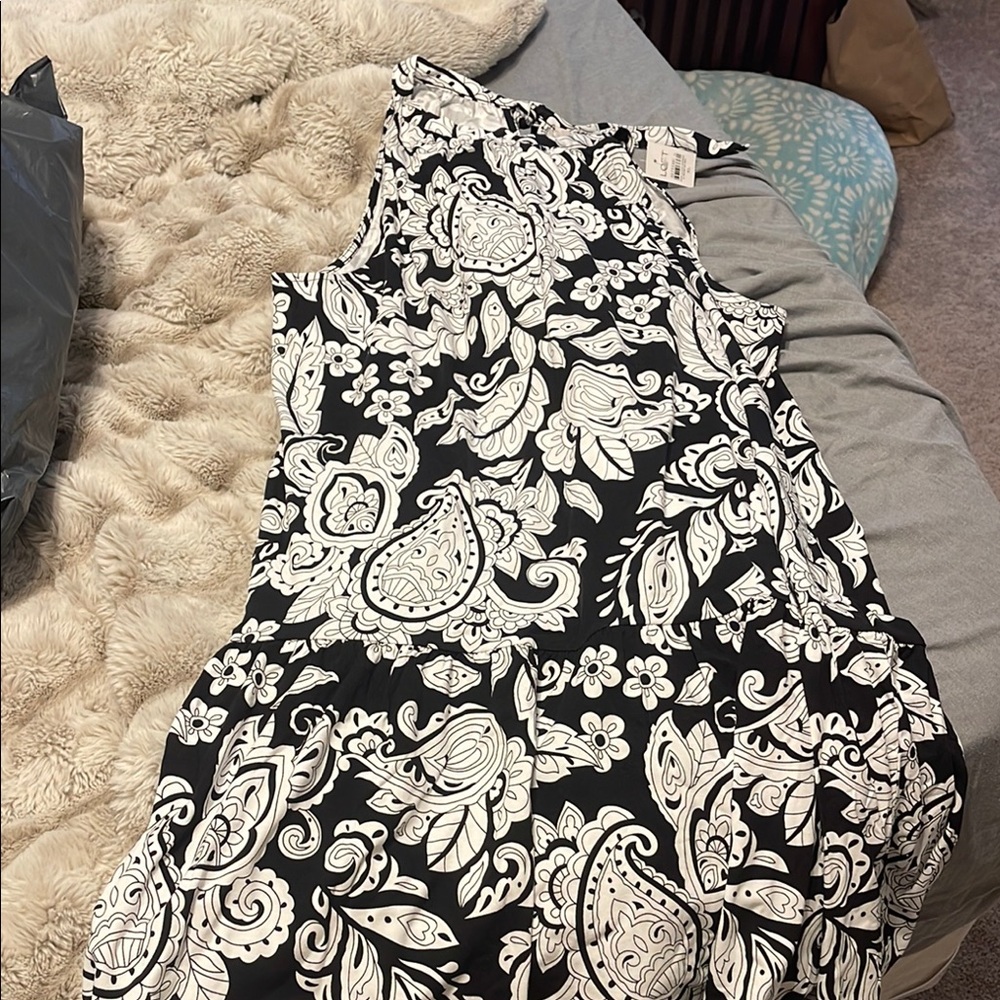 Loft Black and White Paisley Dress